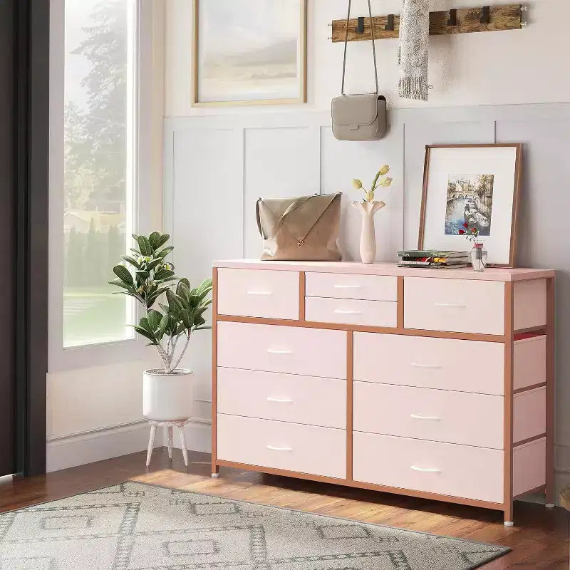 Commode à 10 tiroirs double usage et meuble TV pour téléviseurs de 55 pouces, organisateur de rangement pour chambre à coucher/salon/entrée
