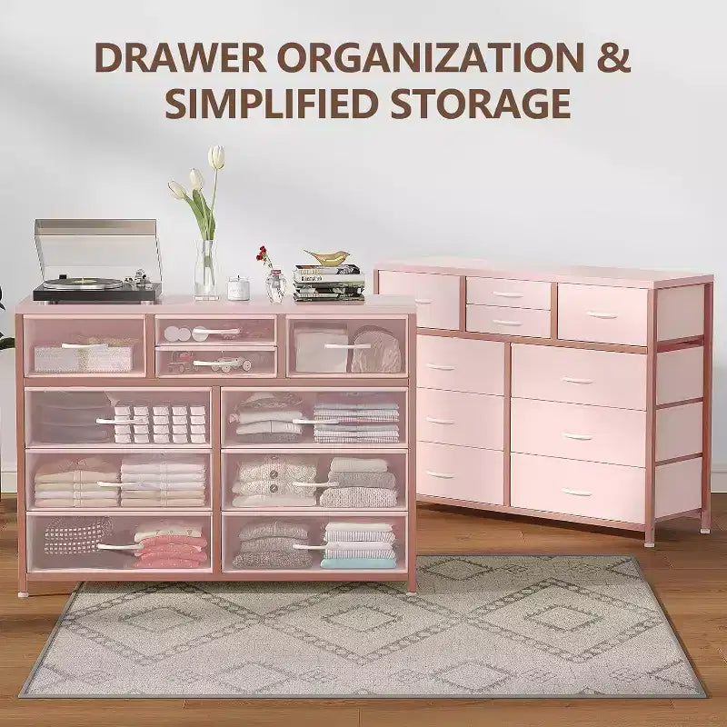 Commode à 10 tiroirs double usage et meuble TV pour téléviseurs de 55 pouces, organisateur de rangement pour chambre à coucher/salon/entrée