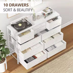 Commode à 10 tiroirs double usage et meuble TV pour téléviseurs de 55 pouces, organisateur de rangement pour chambre à coucher/salon/entrée