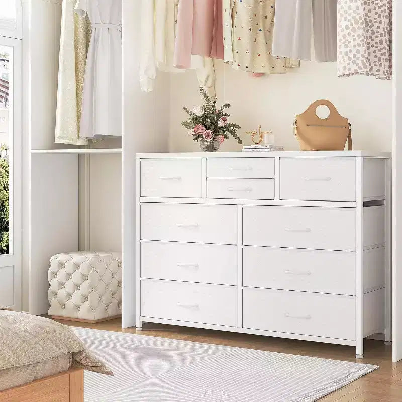 Commode à 10 tiroirs double usage et meuble TV pour téléviseurs de 55 pouces, organisateur de rangement pour chambre à coucher/salon/entrée