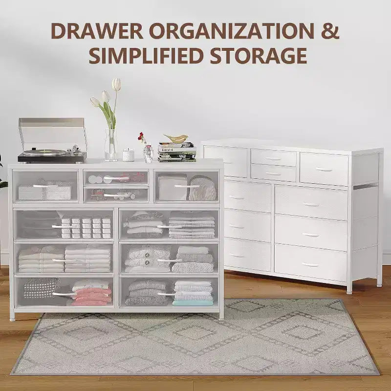 Commode à 10 tiroirs double usage et meuble TV pour téléviseurs de 55 pouces, organisateur de rangement pour chambre à coucher/salon/entrée