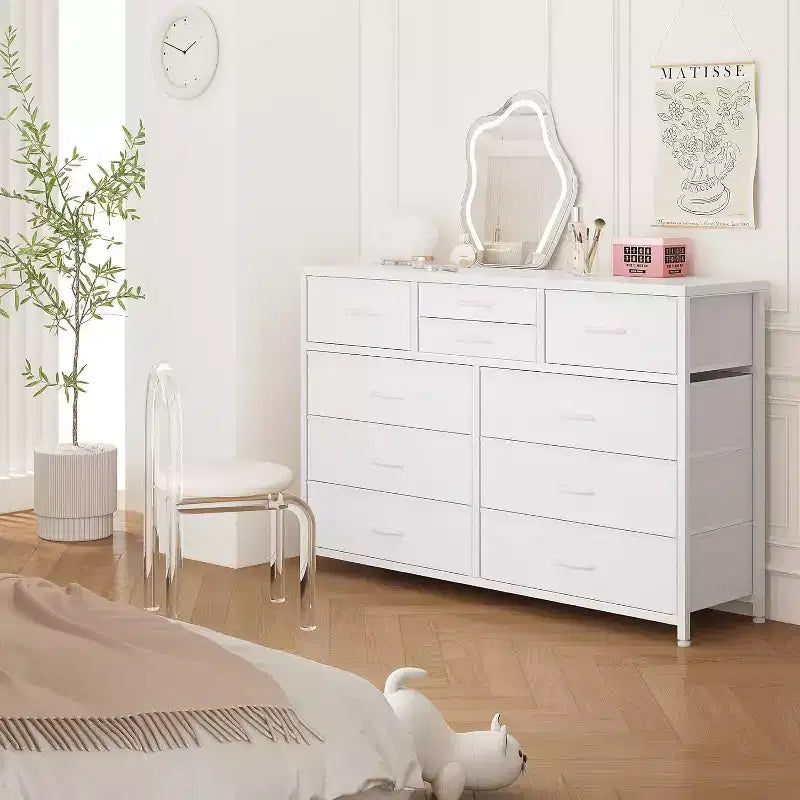 Commode à 10 tiroirs double usage et meuble TV pour téléviseurs de 55 pouces, organisateur de rangement pour chambre à coucher/salon/entrée