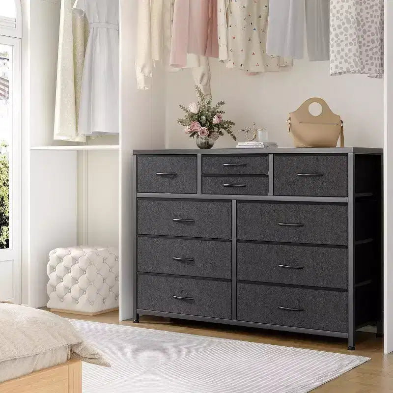 Commode à 10 tiroirs double usage et meuble TV pour téléviseurs de 55 pouces, organisateur de rangement pour chambre à coucher/salon/entrée