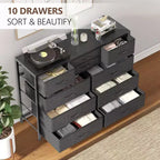 Commode à 10 tiroirs double usage et meuble TV pour téléviseurs de 55 pouces, organisateur de rangement pour chambre à coucher/salon/entrée