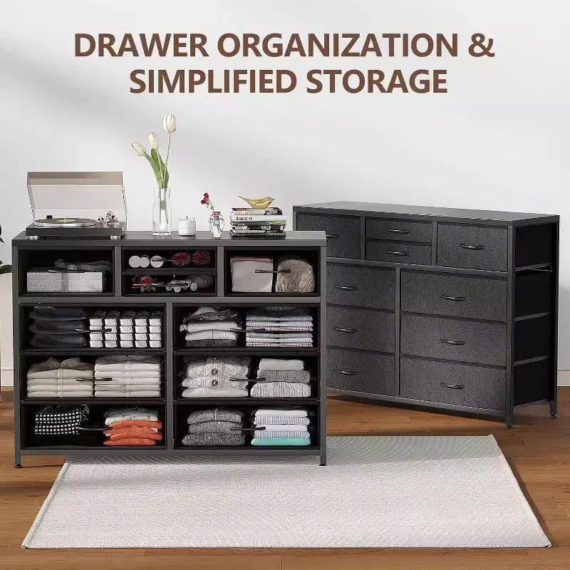 Commode à 10 tiroirs double usage et meuble TV pour téléviseurs de 55 pouces, organisateur de rangement pour chambre à coucher/salon/entrée