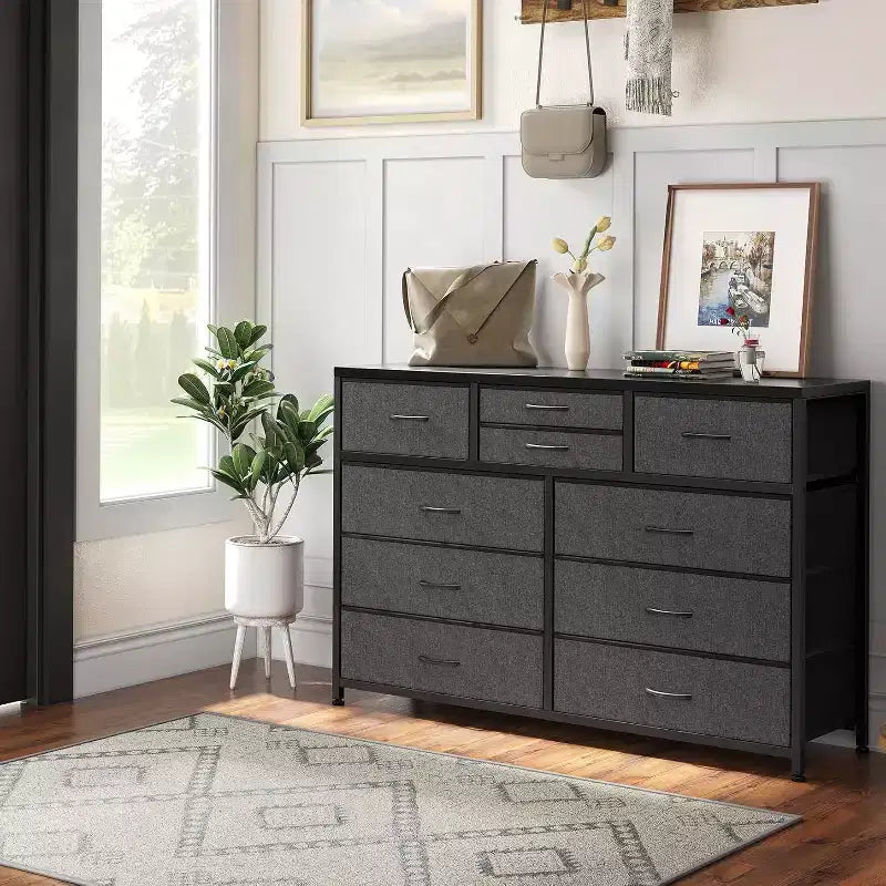 Commode à 10 tiroirs double usage et meuble TV pour téléviseurs de 55 pouces, organisateur de rangement pour chambre à coucher/salon/entrée