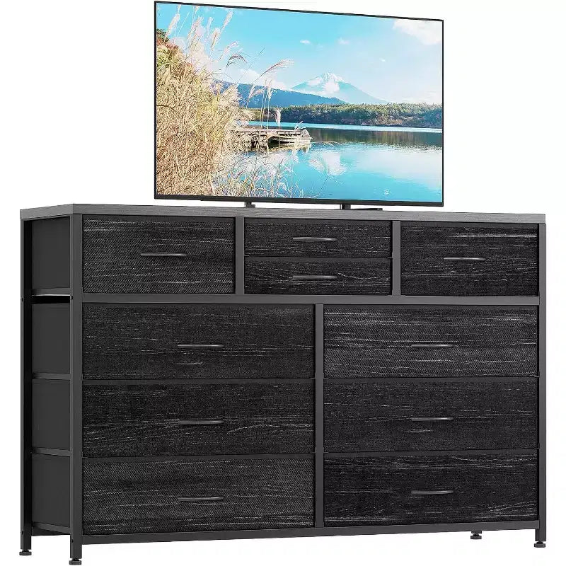 Commode à 10 tiroirs double usage et meuble TV pour téléviseurs de 55 pouces, organisateur de rangement pour chambre à coucher/salon/entrée