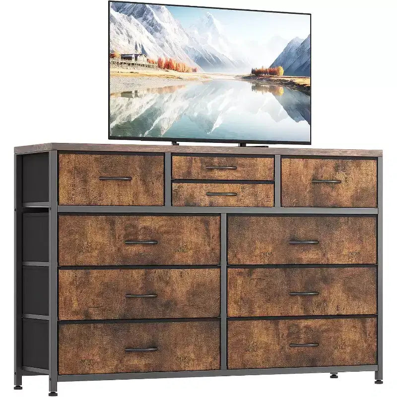 Commode à 10 tiroirs double usage et meuble TV pour téléviseurs de 55 pouces, organisateur de rangement pour chambre à coucher/salon/entrée