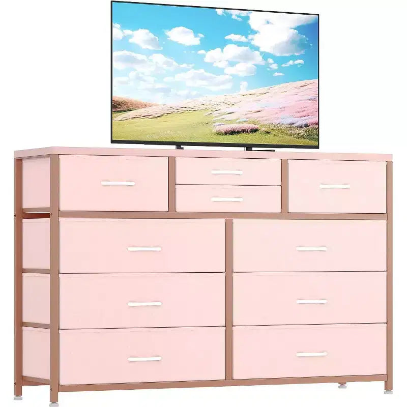 Commode à 10 tiroirs double usage et meuble TV pour téléviseurs de 55 pouces, organisateur de rangement pour chambre à coucher/salon/entrée
