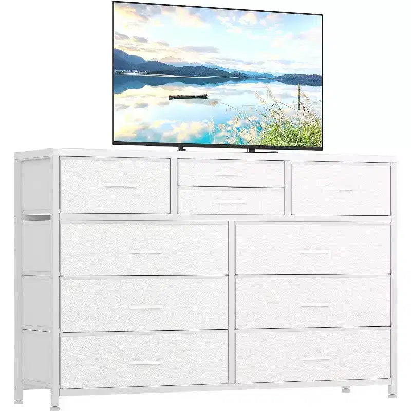Commode à 10 tiroirs double usage et meuble TV pour téléviseurs de 55 pouces, organisateur de rangement pour chambre à coucher/salon/entrée