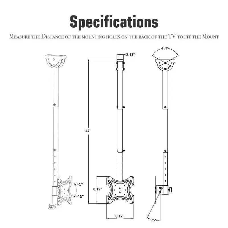 Support mural de plafond pour téléviseur de 32 à 55 pouces, orientable à 360 degrés