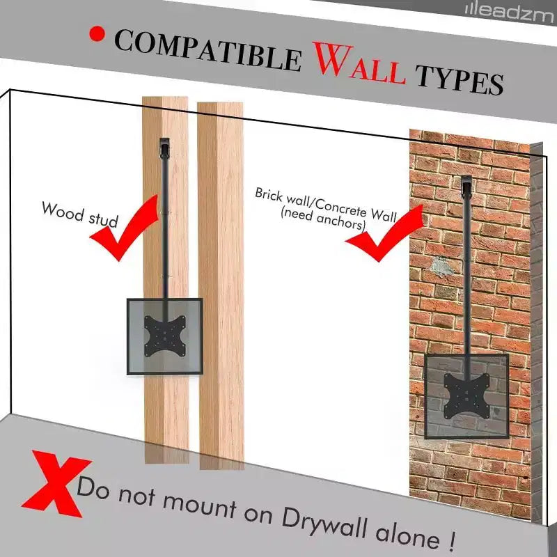 Support mural de plafond pour téléviseur de 32 à 55 pouces, orientable à 360 degrés