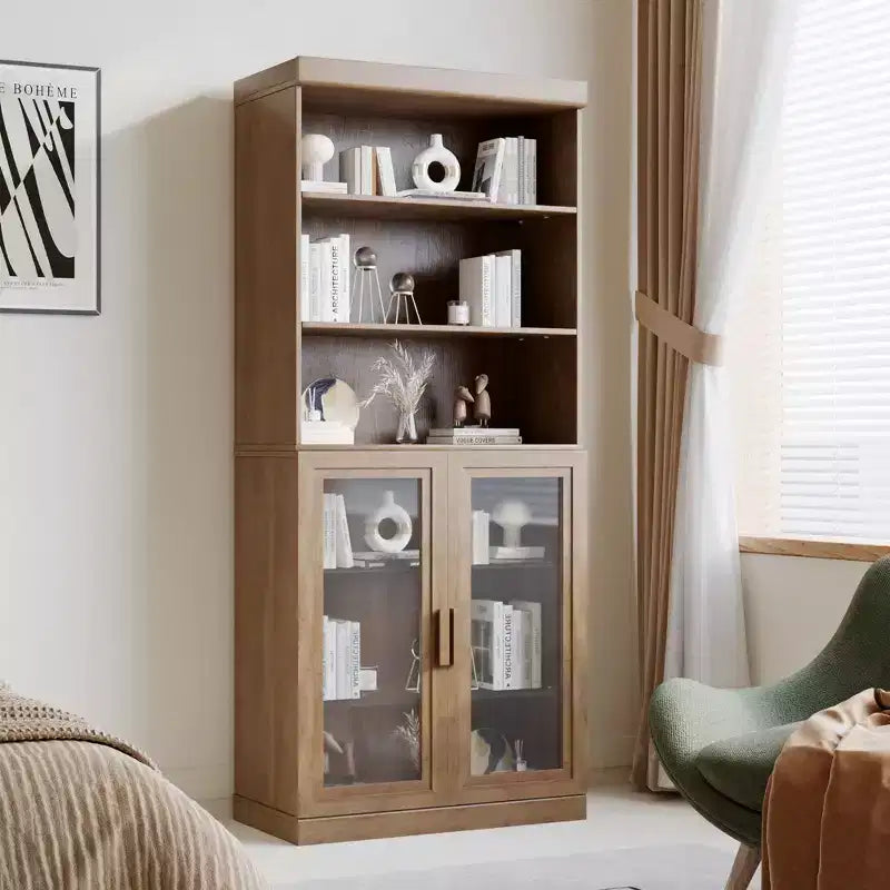 Armoires de rangement élégantes et spacieuses avec portes en verre, offrant une grande capacité de rangement, à la fois pratiques et esthétiques.