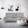 MAYEERTY 66 Futon Sofa Bed - Drop-Down Back with 2 Cup Holders, 3-Position Recline, Linen Upholstery
