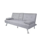 Canapé-lit futon 66 à dossier inclinable avec 2 porte-gobelets, 3 positions d'inclinaison, revêtement en lin