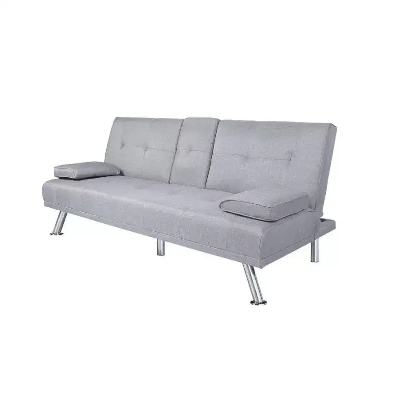 Canapé-lit futon 66 à dossier inclinable avec 2 porte-gobelets, 3 positions d'inclinaison, revêtement en lin