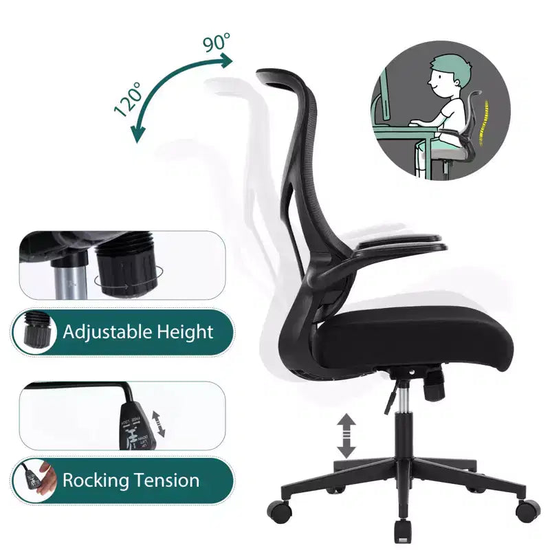 Chaise de bureau avec accoudoirs relevables Design compact se glisse sous le bureau
