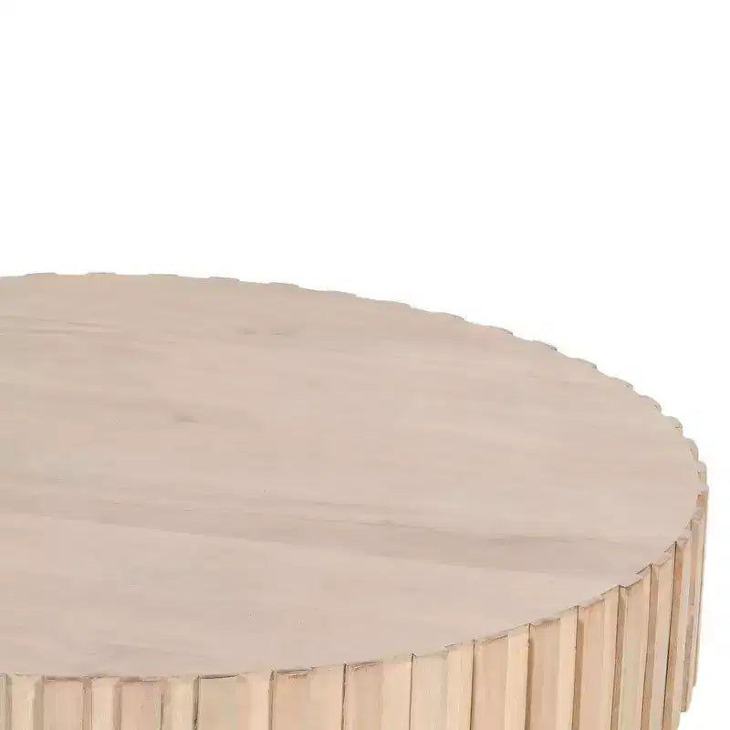 Table basse ronde moderne fabriquée à la main, plateau en bois de chêne blanc avec bords rainurés, pieds en fer noir, 91 cm