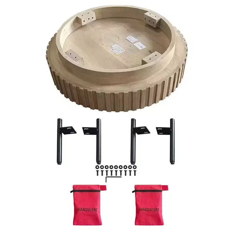 Table basse ronde moderne fabriquée à la main, plateau en bois de chêne blanc avec bords rainurés, pieds en fer noir, 91 cm