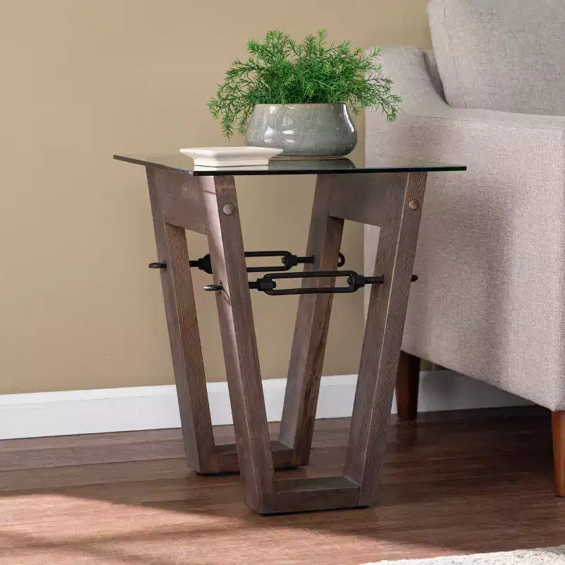 Table d'appoint en bois recyclé marron