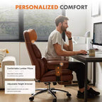 Fauteuil de bureau de direction en cuir PU, grand fauteuil de bureau avec repose-pieds et support lombaire, hauteur inclinable réglable