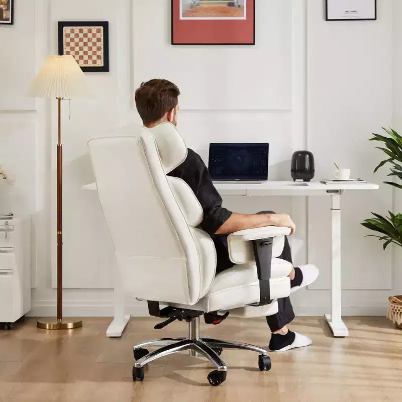 Fauteuil de bureau de direction en cuir PU, grand fauteuil de bureau avec repose-pieds et support lombaire, hauteur inclinable réglable