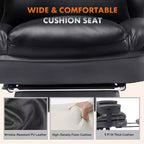 Fauteuil de bureau de direction en cuir PU, grand fauteuil de bureau avec repose-pieds et support lombaire, hauteur inclinable réglable