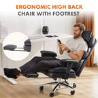 Fauteuil de bureau de direction en cuir PU, grand fauteuil de bureau avec repose-pieds et support lombaire, hauteur inclinable réglable