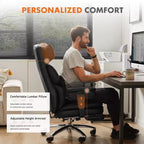 Fauteuil de bureau de direction en cuir PU, grand fauteuil de bureau avec repose-pieds et support lombaire, hauteur inclinable réglable