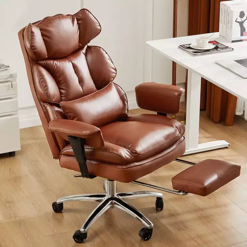 Fauteuil de bureau de direction en cuir PU, grand fauteuil de bureau avec repose-pieds et support lombaire, hauteur inclinable réglable