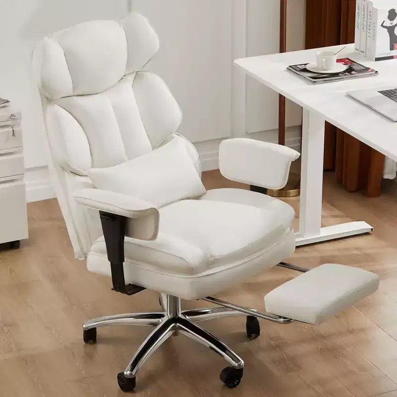 Fauteuil de bureau de direction en cuir PU, grand fauteuil de bureau avec repose-pieds et support lombaire, hauteur inclinable réglable
