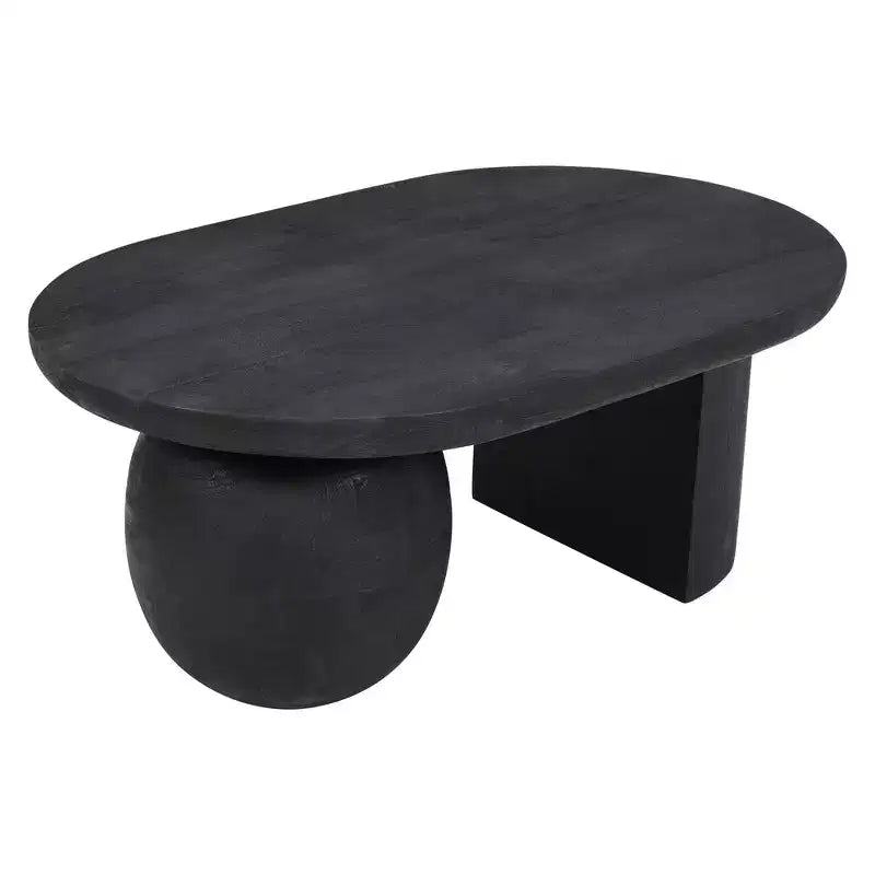 Table basse ovale avec pieds sphériques entiers et demi-sphériques en bois de manguier, 38 pouces