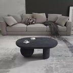 Table basse ovale avec pieds sphériques entiers et demi-sphériques en bois de manguier, 38 pouces
