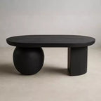 Table basse ovale avec pieds sphériques entiers et demi-sphériques en bois de manguier, 38 pouces