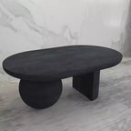 Table basse ovale avec pieds sphériques entiers et demi-sphériques en bois de manguier, 38 pouces