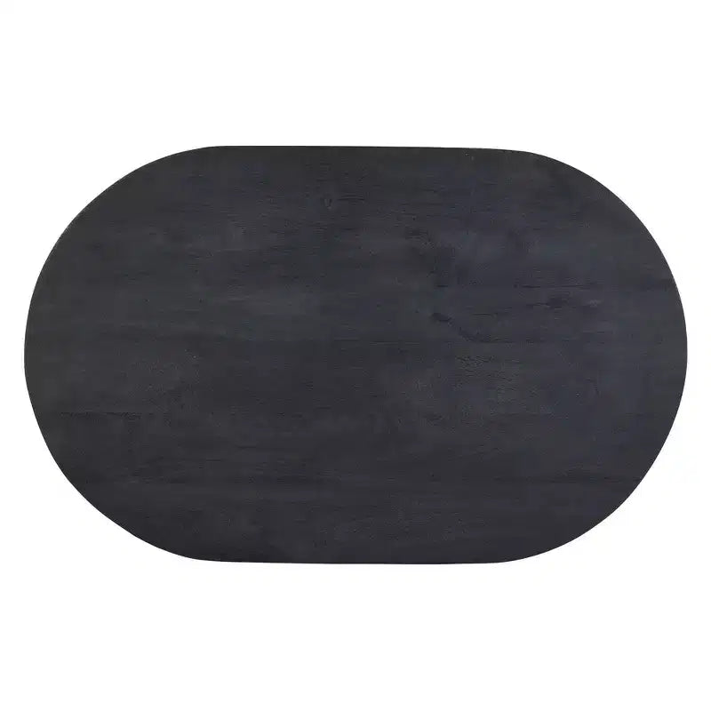 Table basse ovale avec pieds sphériques entiers et demi-sphériques en bois de manguier, 38 pouces