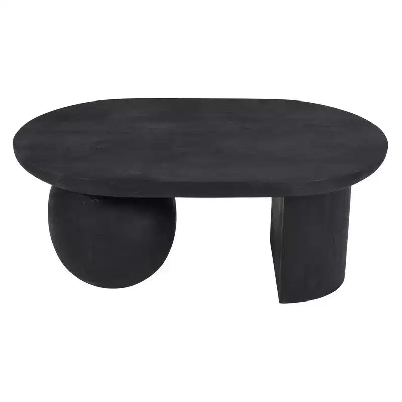 Table basse ovale avec pieds sphériques entiers et demi-sphériques en bois de manguier, 38 pouces