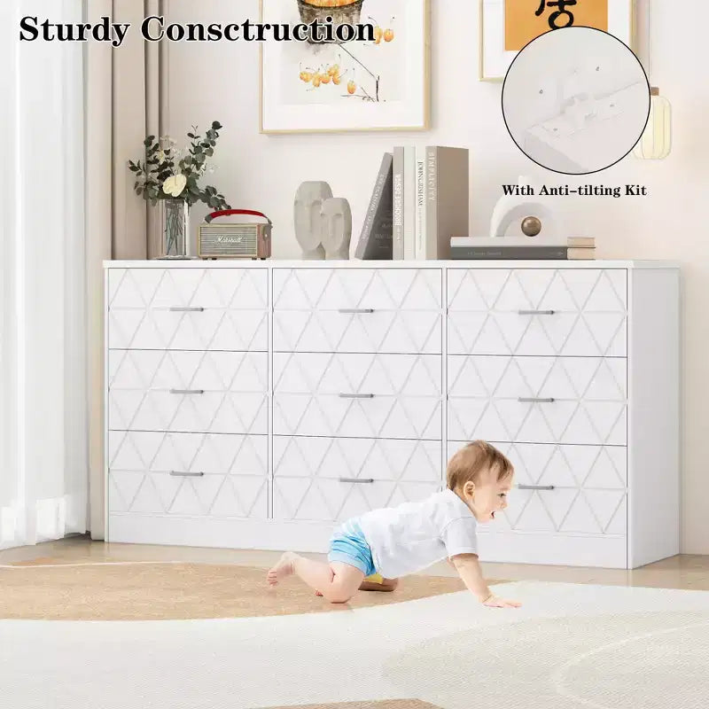 Commode moderne 9 tiroirs de 160 cm avec prise de courant