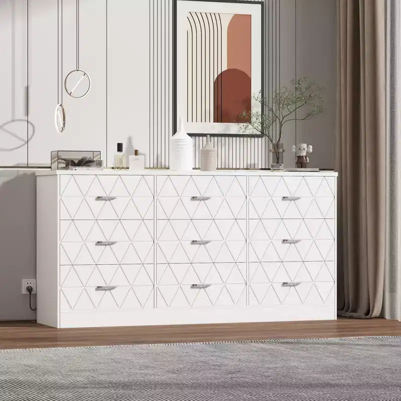 Commode moderne 9 tiroirs de 160 cm avec prise de courant
