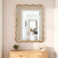 MAYEERTY 30 x 40 Wavy Rectangle Solid Wood Frame Decroative Mirror for Bedroom Bathroom Living Room Natural Wood