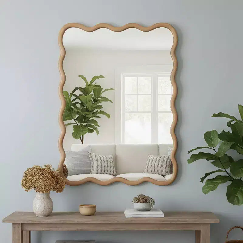 Miroir décoratif rectangulaire ondulé en bois massif 30 x 40 pour chambre, salle de bain et salon, en bois naturel