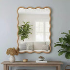 Miroir décoratif rectangulaire ondulé en bois massif 30 x 40 pour chambre, salle de bain et salon, en bois naturel