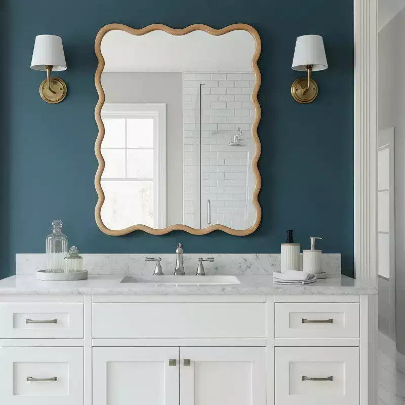 Miroir décoratif rectangulaire ondulé en bois massif 30 x 40 pour chambre, salle de bain et salon, en bois naturel