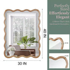 Miroir décoratif rectangulaire ondulé en bois massif 30 x 40 pour chambre, salle de bain et salon, en bois naturel