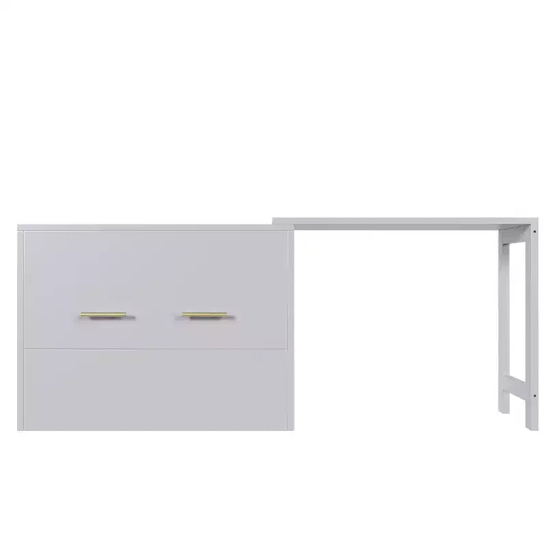 Lit simple avec coussin pliant, lit coffre mural pliant avec bureau à position réglable, blanc/gris
