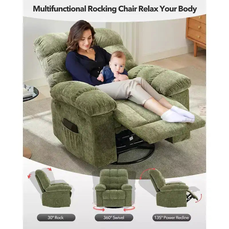 Fauteuil inclinable à bascule, Fauteuil à bascule pivotant à 360°, Fauteuil inclinable simple Lazy Boy, Poches latérales, pour Salon, Petits Espaces