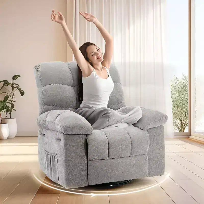 Fauteuil inclinable à bascule, Fauteuil à bascule pivotant à 360°, Fauteuil inclinable simple Lazy Boy, Poches latérales, pour Salon, Petits Espaces