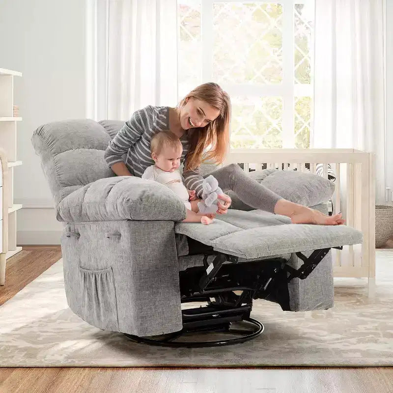 Fauteuil inclinable à bascule, Fauteuil à bascule pivotant à 360°, Fauteuil inclinable simple Lazy Boy, Poches latérales, pour Salon, Petits Espaces