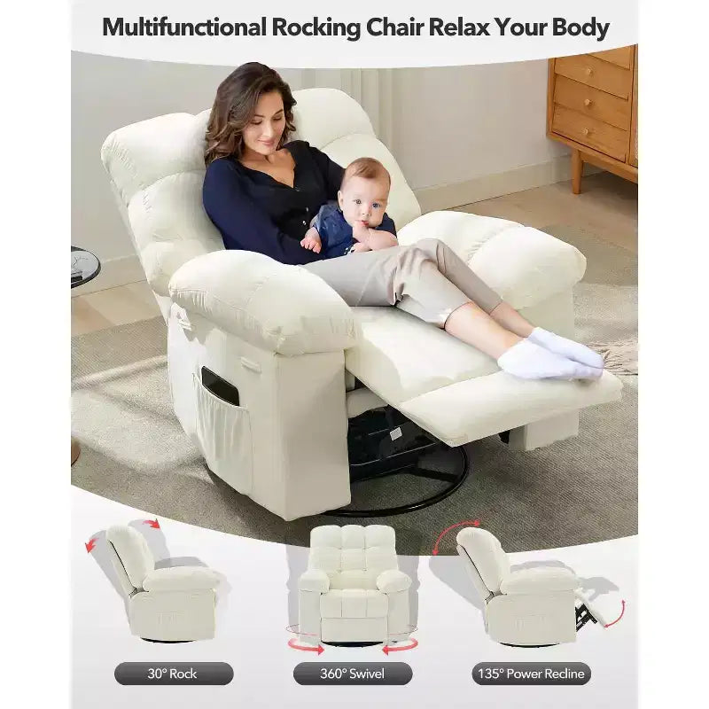 Fauteuil inclinable à bascule, Fauteuil à bascule pivotant à 360°, Fauteuil inclinable simple Lazy Boy, Poches latérales, pour Salon, Petits Espaces