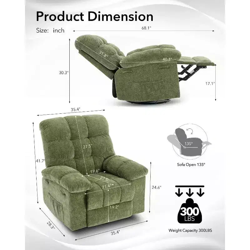 Fauteuil inclinable à bascule, Fauteuil à bascule pivotant à 360°, Fauteuil inclinable simple Lazy Boy, Poches latérales, pour Salon, Petits Espaces